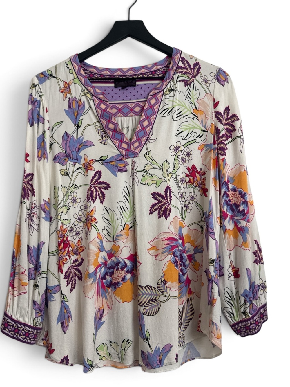 Hale Bob Floral V-Neck Tunic - Purple, Orange & White